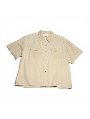Vintage Selene Sport Beige 100% Silk Short Sleeve Button-Up Shirt XL